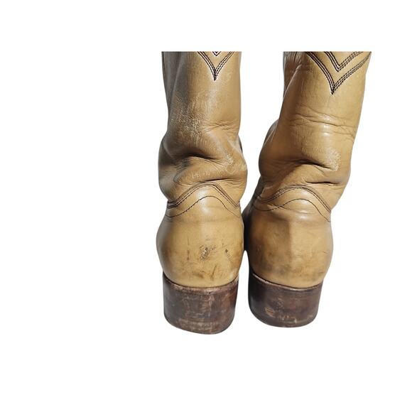 Mens Vintage Dingo Tan Leather Cowboy Boots Wood Heel Sz 9.5 D Western Rugged main image 7